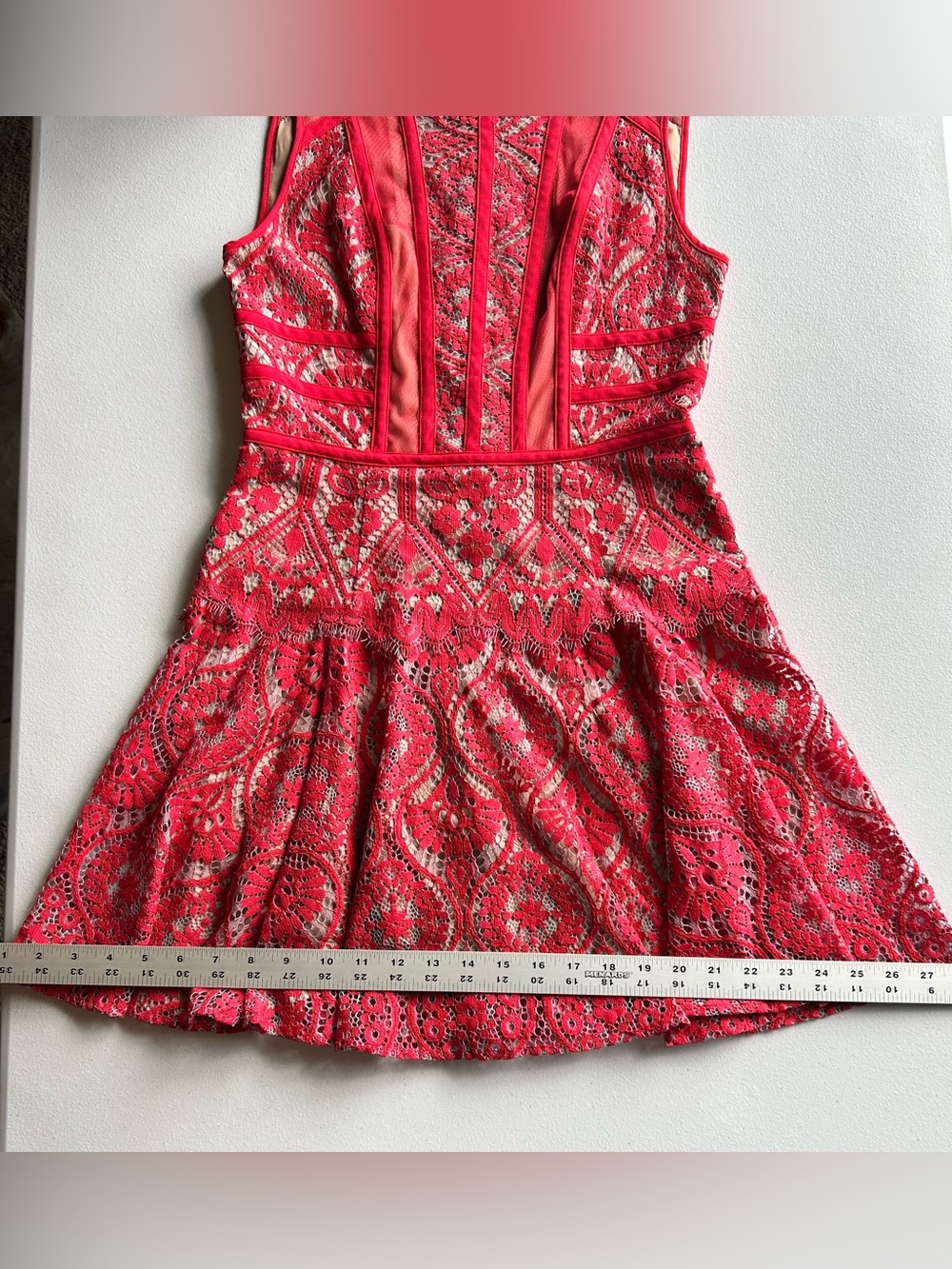 BCBGMAXAZRIA Shira Red Lotus Lace Fit & Flare Mini Dress - Size 4 - Picture 11 of 12